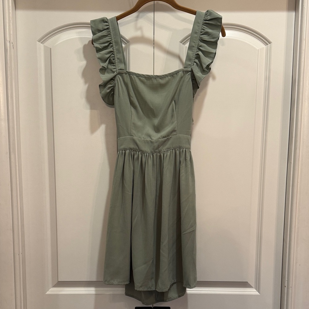 ROMWE Sage Green Ruffle Strap Mini Dress